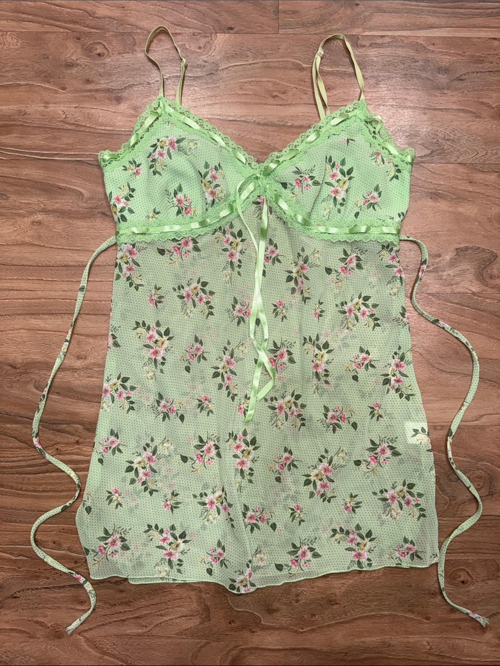 Twenty One Mint Green Semi-Sheer Floral Lace-Trim Slip